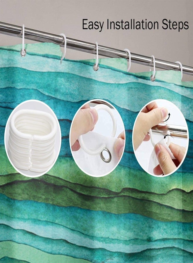 Emvency Shower Curtain Abstract Bright Blue and Green Waves Stripped Watercolor Brush Drawn Waterproof Polyester Fabric 72 x 72 inches Set with Hooks - Image 4