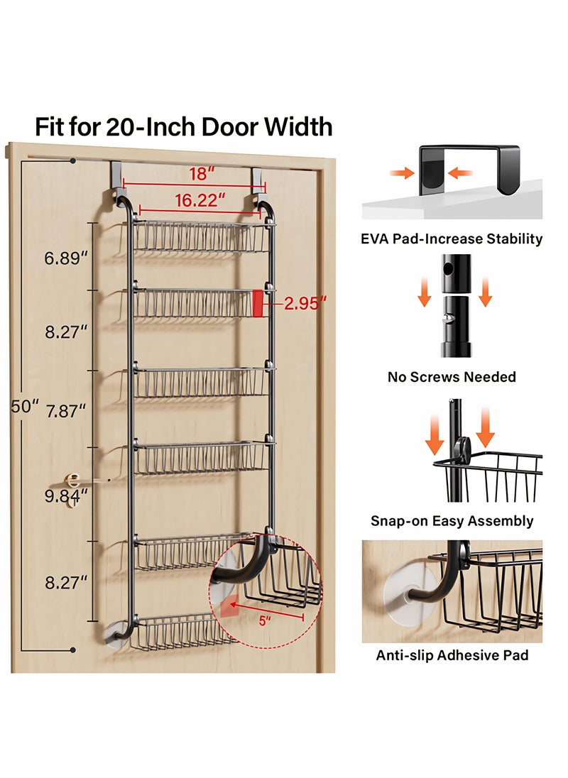 WEMART - Pantry Organizer, Metal Pantry Organizers and Cabinets, 6-Tier Door Top Organizer, Pantry Door Organizer, Easy to Install, Length 39 x Width 14 x Height 160CM, Black - Image 1