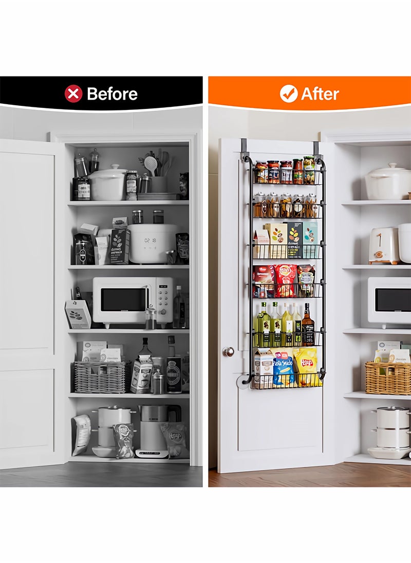 WEMART - Pantry Organizer, Metal Pantry Organizers and Cabinets, 6-Tier Door Top Organizer, Pantry Door Organizer, Easy to Install, Length 39 x Width 14 x Height 160CM, Black - Image 1