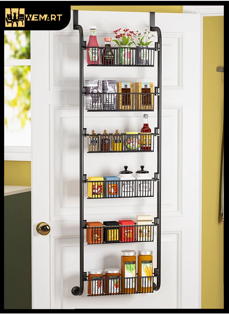 WEMART - Pantry Organizer, Metal Pantry Organizers and Cabinets, 6-Tier Door Top Organizer, Pantry Door Organizer, Easy to Install, Length 39 x Width 14 x Height 160CM, Black - Image 1