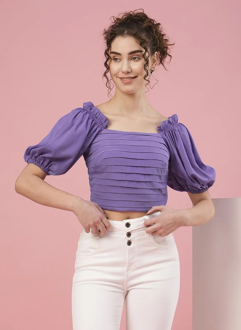globus Globus Women Puff Sleeve Gathered Party Crop Top