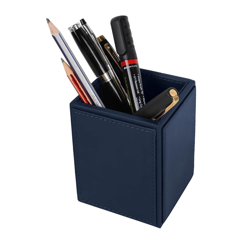 V-CUBE DESIGNS Premium Vegan Leather Pen Holder for Desk & Study Table Accessory | Marker/Pencil Stand for Student | Stationery Organizer for Office Table & Home | 6mm Thickness with MDF Core | Blue - Image 4