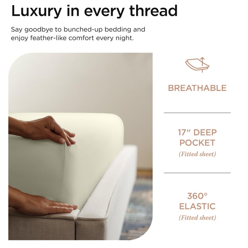 Threadmill ملاءات قطنية من Threadmill Supima - طقم سرير فاخر مكون من 4 قطع بكثافة 1000 خيط بجودة فندقية من نسيج الساتين العاجي مع جيب عميق مرن - Image 5