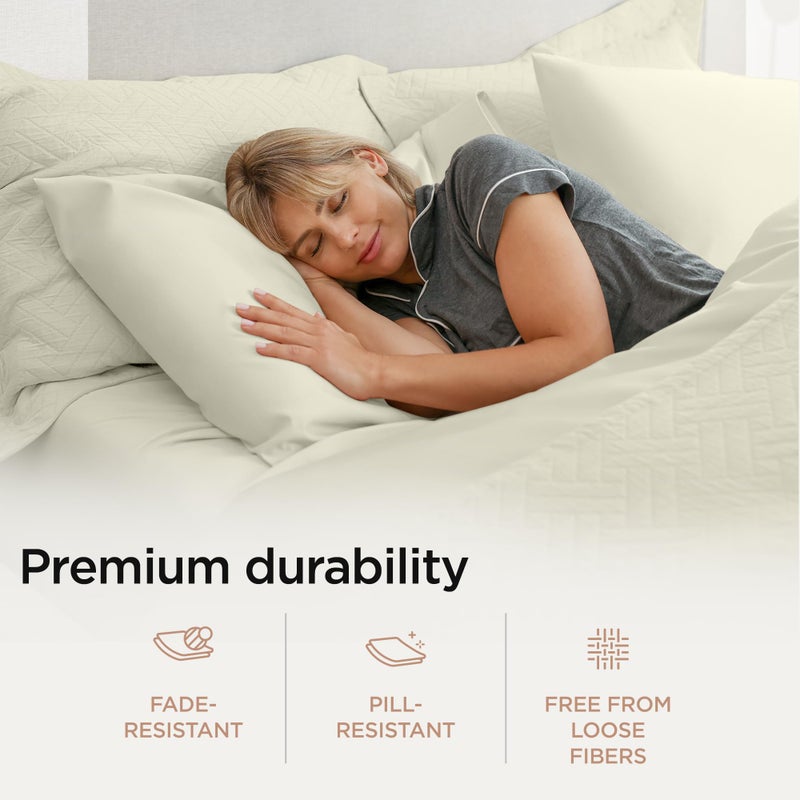 Threadmill ملاءات قطنية من Threadmill Supima - طقم سرير فاخر مكون من 4 قطع بكثافة 1000 خيط بجودة فندقية من نسيج الساتين العاجي مع جيب عميق مرن - Image 4