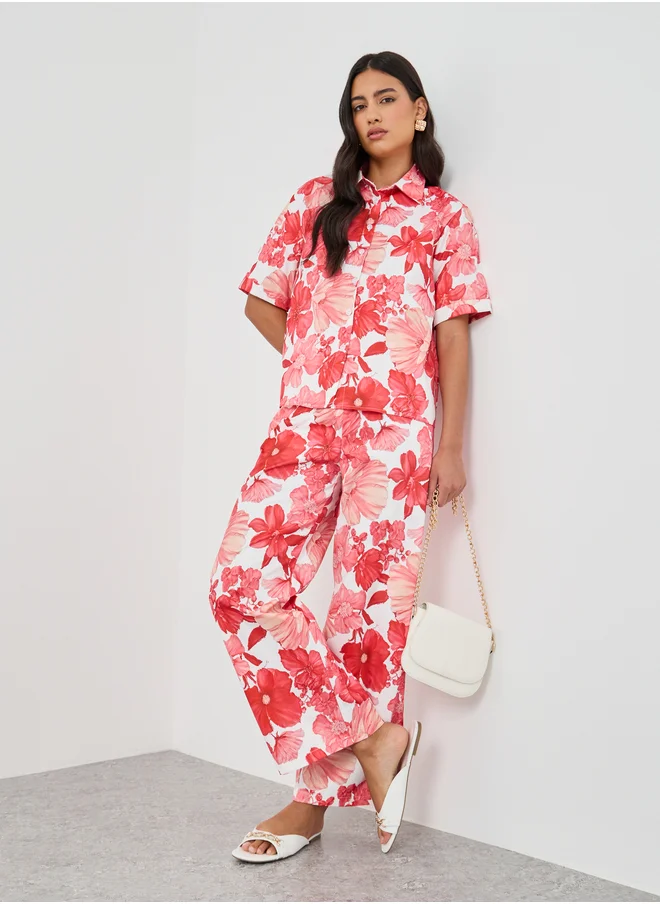 ستايلي Styli Printed Collared Buttoned Shirt and Pants Co-Ords