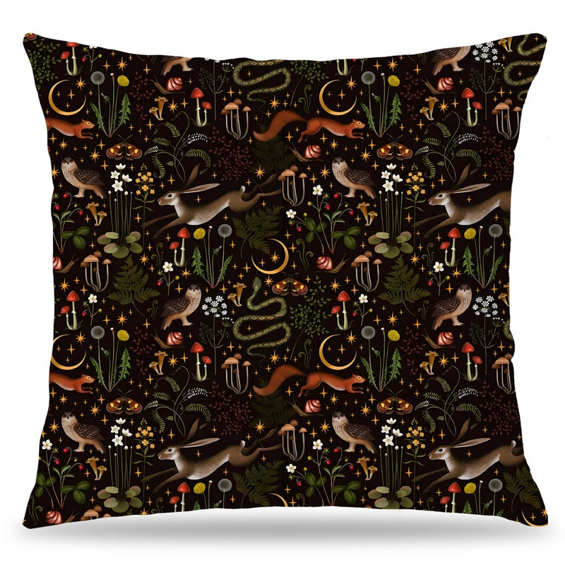 LUKIPOM Witchy Forest Animals Mushroom Pillow Covers 18x18, Dark Cottagecore Decor, Witchy Room Decor, Gothic Snake Moon Pillow Covers for Couch Bed, Cottagecore Room Decor, Gothic Home Decor - Image 1