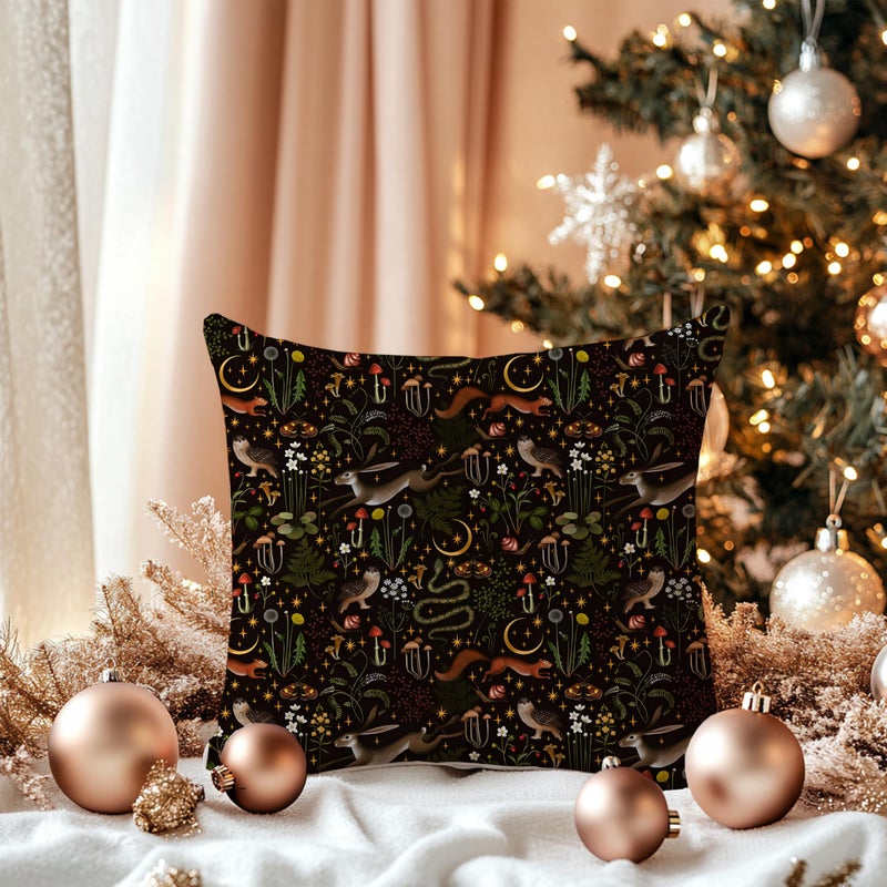 LUKIPOM Witchy Forest Animals Mushroom Pillow Covers 18x18, Dark Cottagecore Decor, Witchy Room Decor, Gothic Snake Moon Pillow Covers for Couch Bed, Cottagecore Room Decor, Gothic Home Decor - Image 3