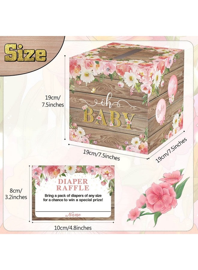 Pajean 50 Pcs Floral Diaper Raffle Tickets with Card Box Baby Shower Holder Decorations for Girl Game Insert Party (Burlywood) - Image 2