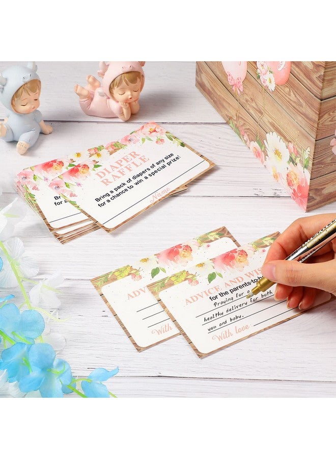 Pajean 50 Pcs Floral Diaper Raffle Tickets with Card Box Baby Shower Holder Decorations for Girl Game Insert Party (Burlywood) - Image 4