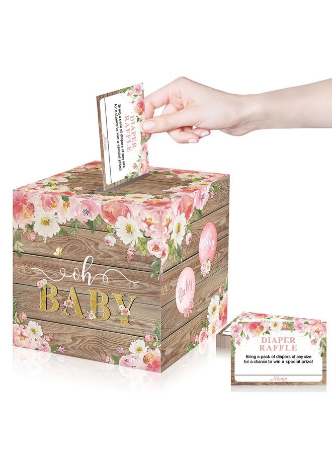 Pajean 50 Pcs Floral Diaper Raffle Tickets with Card Box Baby Shower Holder Decorations for Girl Game Insert Party (Burlywood) - Image 1