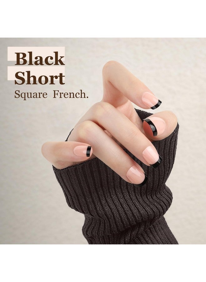 تينيتور أظافر قصيرة، أظافر لوزيّة بطرف فرنسي أسود، أظافر قصيرة لاصقة، مجموعة أظافر لاصقة، أظافر قصيرة بطرف فرنسي، أظافر متوسطة بطرف فرنسي - Image 5