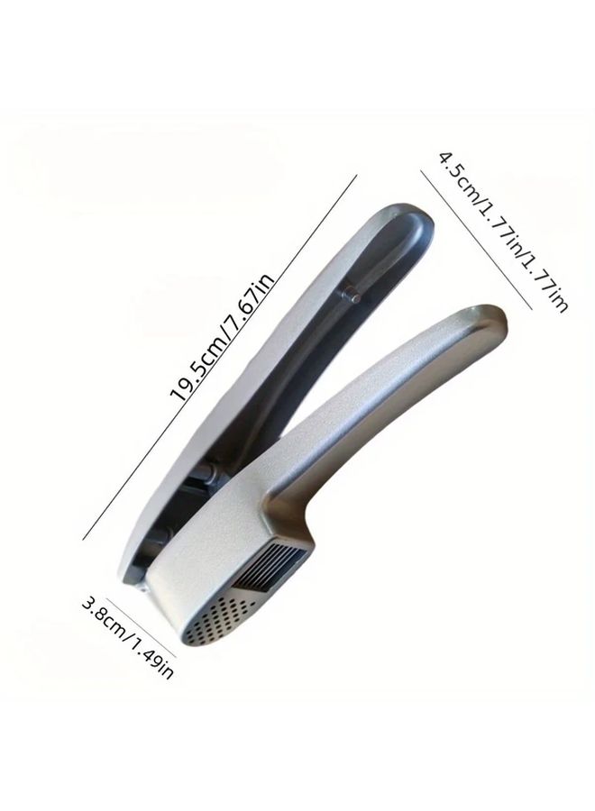 Silvery Aluminum Garlic Press Crusher With Cleaning Pad Manual Mincer For Home Kitchen - Image 3