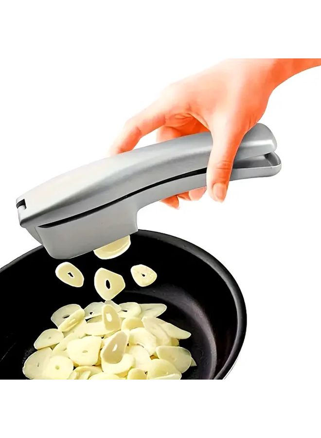 Silvery Aluminum Garlic Press Crusher With Cleaning Pad Manual Mincer For Home Kitchen - Image 1