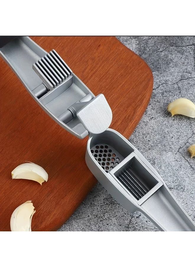Silvery Aluminum Garlic Press Crusher With Cleaning Pad Manual Mincer For Home Kitchen - Image 4