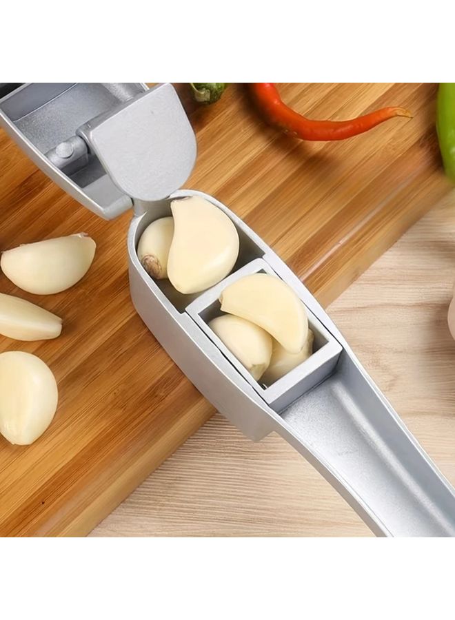 Silvery Aluminum Garlic Press Crusher With Cleaning Pad Manual Mincer For Home Kitchen - Image 5