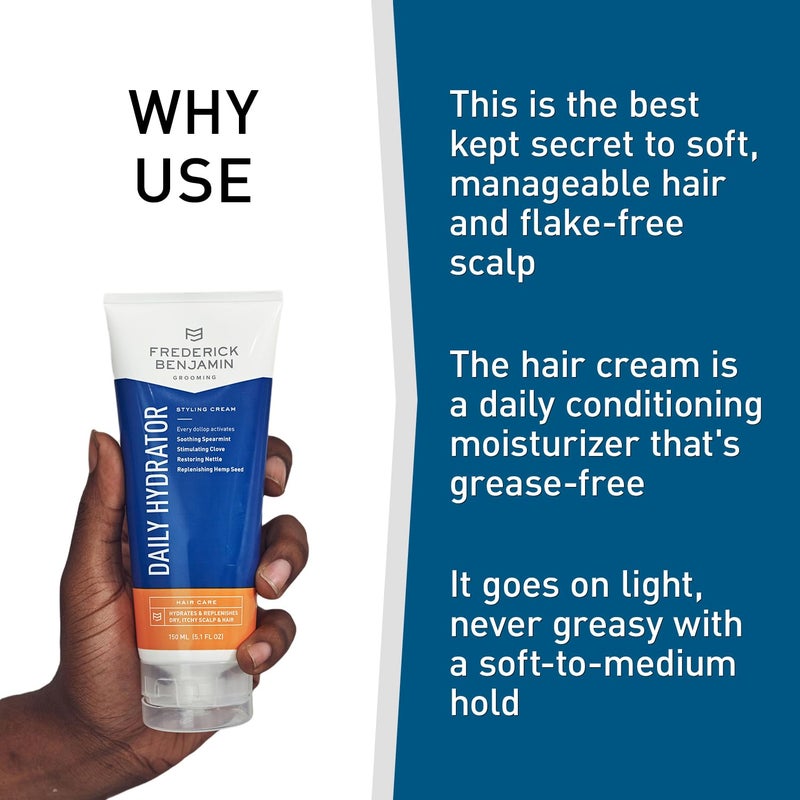 Frederick Benjamin Daily Hydrator, Hydrating Hair Cream with Light Hold, Natural Hair Moisturizer for Men, Hydrates & Replenishes Dry, Itchy Scalp & Hair, 5.1oz - Image 2