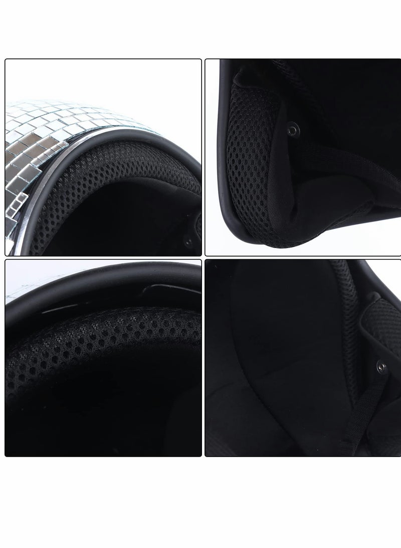 SOLARAE خوذة كرة الديسكو مع واقي شمس قابل للسحب بريق فضي زجاج مرآة خوذة كرة الديسكو للنساء والرجال DJ نادي مسرح بار حفلة زفاف - Image 3