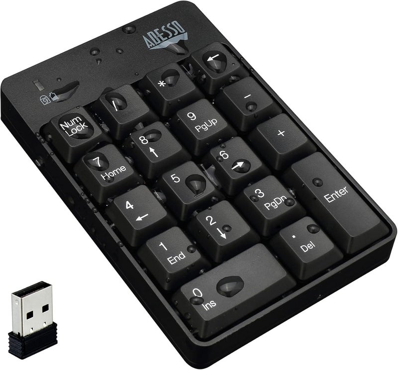 Adesso WKB-6010UB - Wireless Spill Resistant 18-Key Numeric Keypad Number Pad, Black - Image 1