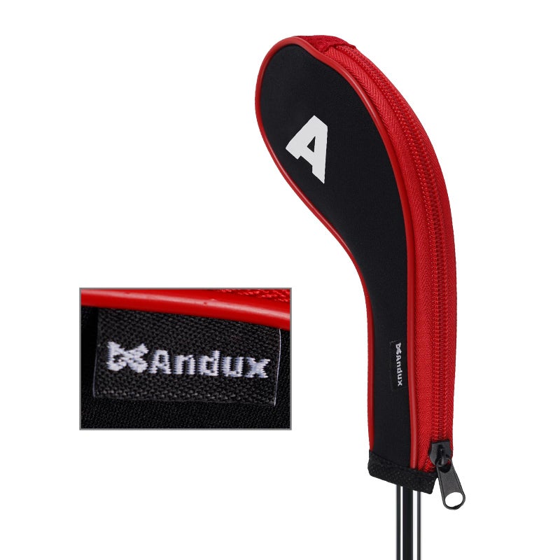 Andux 12pcs/Set Golf Iron Club Head Covers Number Print Long Neck with Zipper Black/red - Image 3