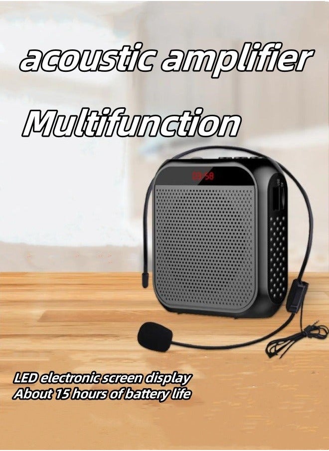 Generic Portable Bluetooth Voice Amplifier Teacher Coach Tour Guide Teaching Waist Hanging Lecture Small Speaker Player With Headset Strap Black  - Image 1