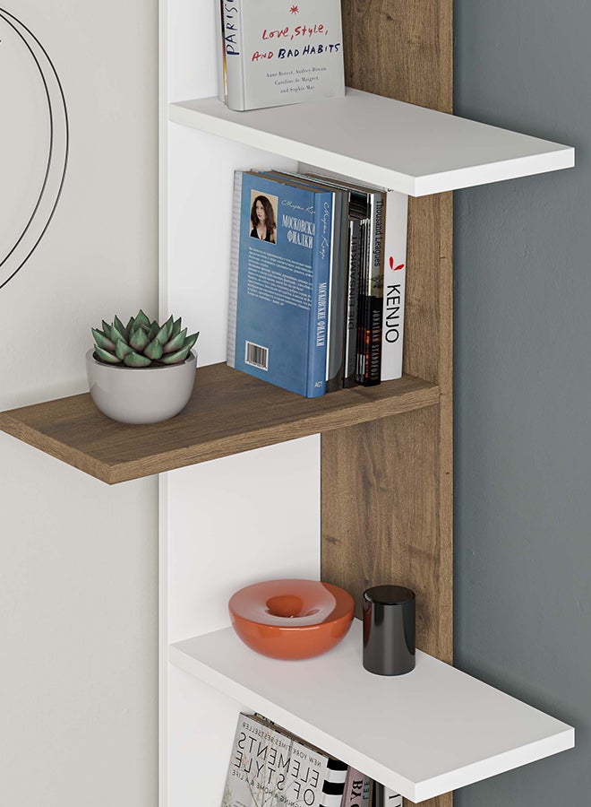 Mourah Home خزانة كتب زاوية ساسو حديثة 6 طبقات متعددة التخزين رف عرض لوحدة غرفة النوم والمعيشة 24X141X37 سم (أبيض/بني) - Image 3