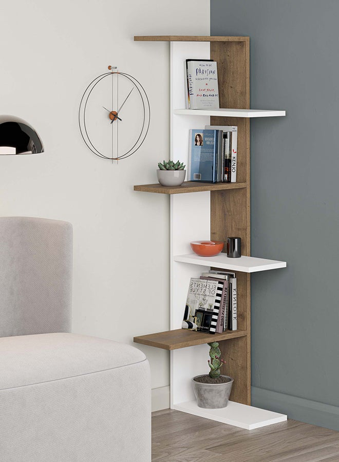 Mourah Home خزانة كتب زاوية ساسو حديثة 6 طبقات متعددة التخزين رف عرض لوحدة غرفة النوم والمعيشة 24X141X37 سم (أبيض/بني) - Image 2