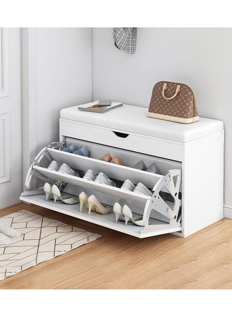 DubaiGallery Shoe Storage Bench, Household Entry Door Combined Shoes Cabinet, Space Saving Multi-functional Shoe Storage Rack, Shoe Bench with 3 Tier Adjustable Shelves - Image 1