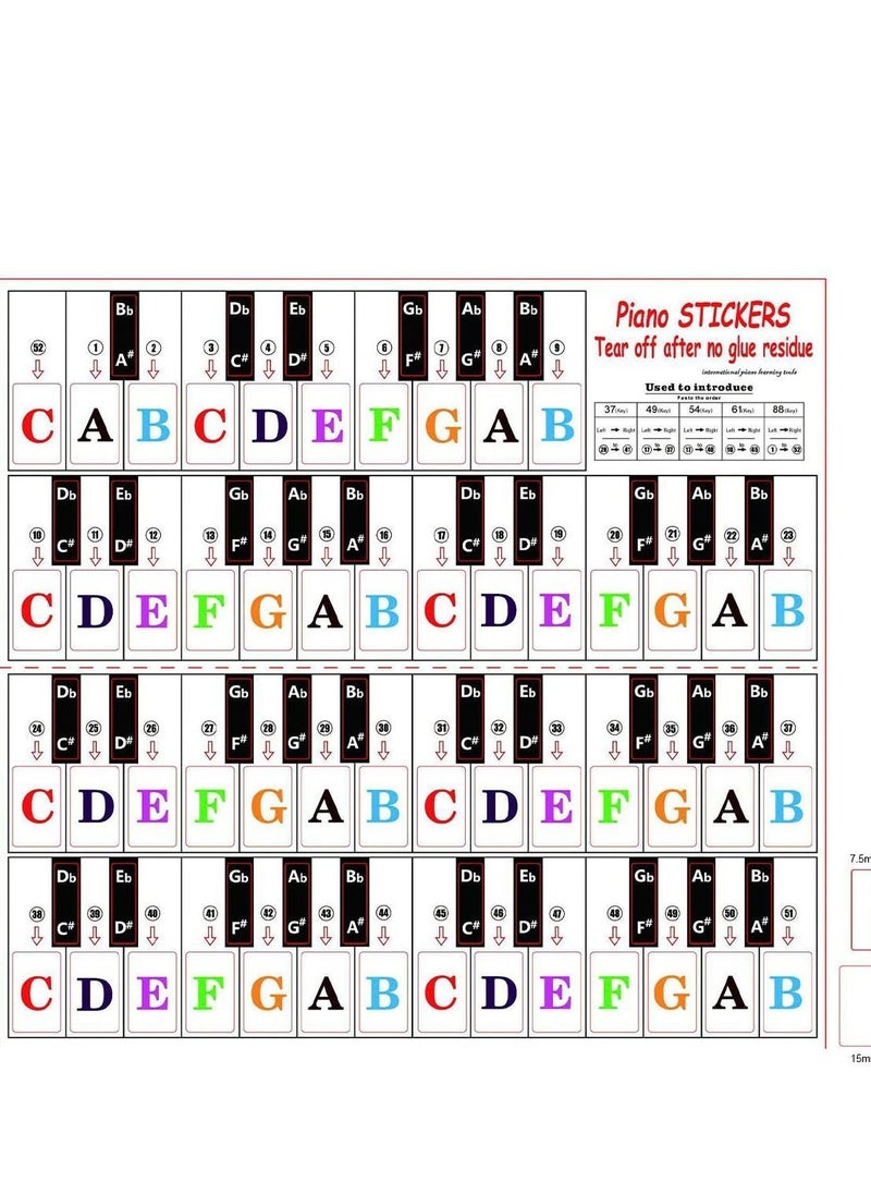 ULHYC Piano Key Stickers for 88/61/54/49/37 Key Full Set for White and Black Keys Color Bigger Letter Thinner Transparent Removable Electronic Piano Keyboard Stickers  - Image 5