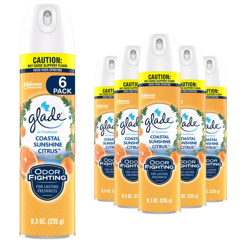 Glade Air Freshener Room Spray, Coastal Sunshine Citrus, 8.3 oz, 6 Count - Image 1