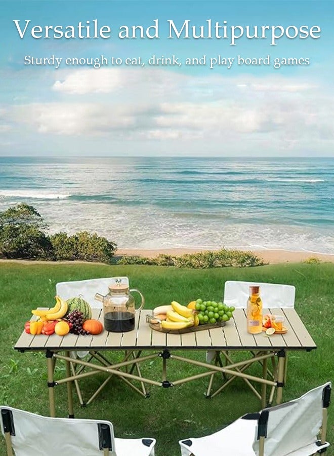 DUNISO مجموعة من 5 طاولات وكراسي قابلة للطي، طاولة نزهة طويلة محمولة مع 4 مقاعد، طاولة تخييم مع حقيبة حمل سهلة للتخييم في الهواء الطلق والنزهات والشواء والحفلات وتناول الطعام - Image 5