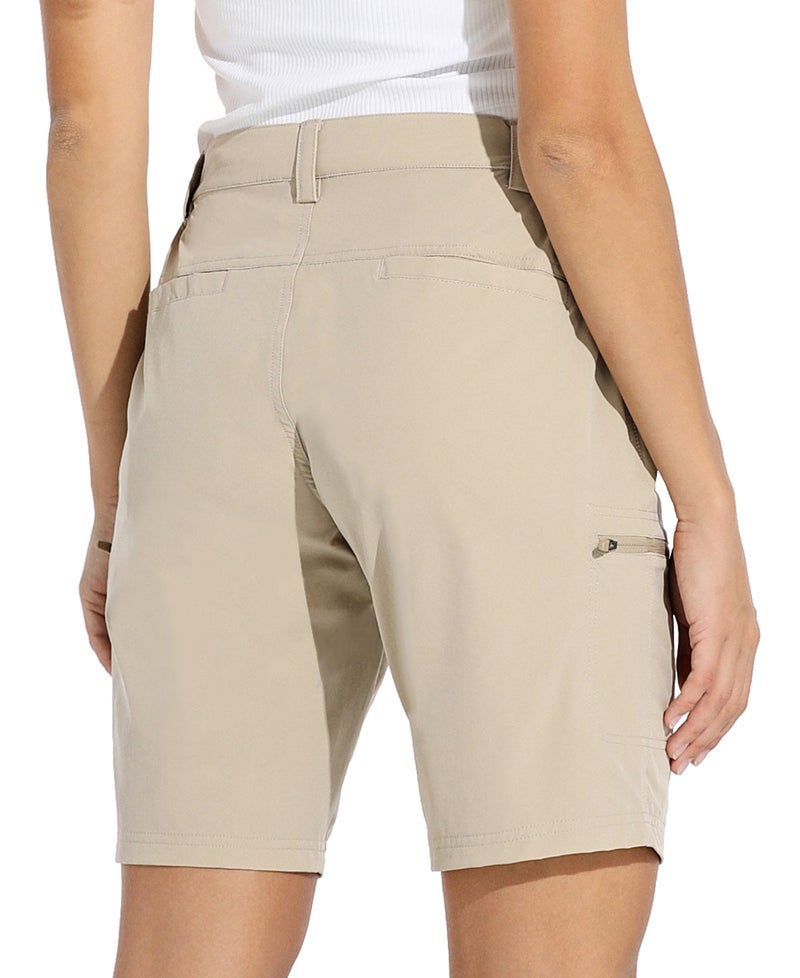 Willit Women's 10" Hiking Cargo Shorts Stretch Golf Active Long Quick Dry Outdoor Summer Shorts Khaki L - Image 2