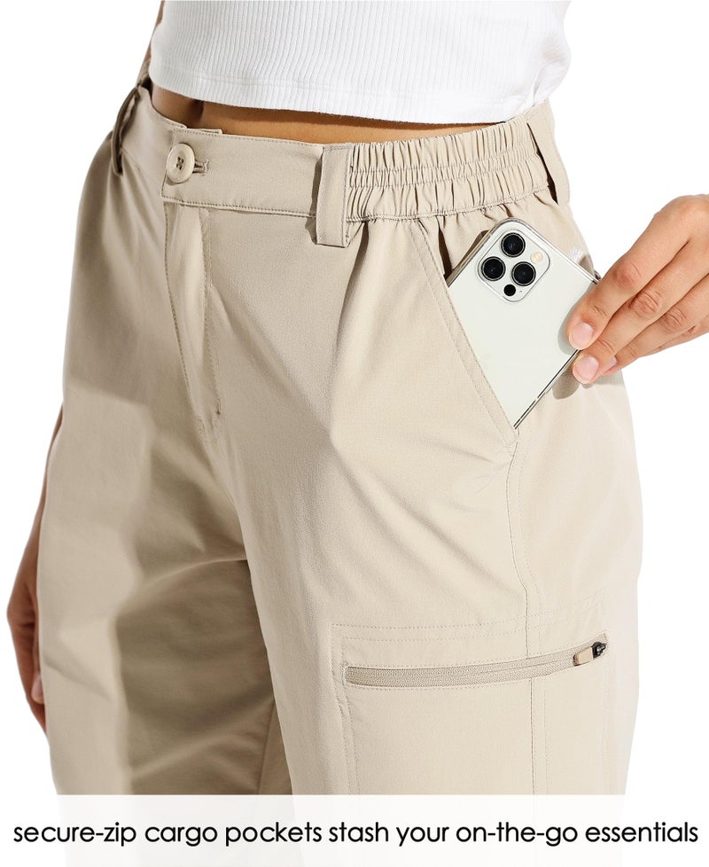 Willit Women's 10" Hiking Cargo Shorts Stretch Golf Active Long Quick Dry Outdoor Summer Shorts Khaki L - Image 3