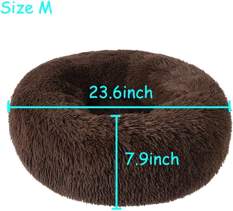 Modern Soft Plush Round Pet Bed for Cats or Small Dogs, Mini Medium Sized Dog Cat Bed Self Warming Autumn Winter Indoor Snooze Sleeping Cozy Kitty Teddy Kennel (M(23.6”Dx7.9 H), Chocolate) | Plush Puppy Bed and Cat Bed for Pets up to 25 lb, High-Loft Polyester Fill with Water-Resistant Non-Skid Base for Indoor Use - Image 5