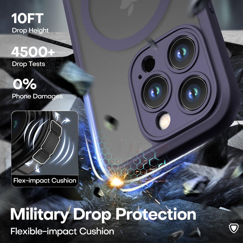 ImpactStrong Magnetic Guard Designed for iPhone 15 Pro Max Case [Camera Protection] [Military Grade Drop Tested] [Compatible with MagSafe] Slim Translucent Matte Phone Case (6.7") - Deep Purple - Image 5