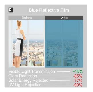 SUNBIRD Window Privacy Film One Way Mirror Film Daytime Anti UV Sun Blocking Heat Control Reflective Film Decorative Static Cling Home Office Living Room 20 Inch X 18 FeetOcean Blue Film - Image 5