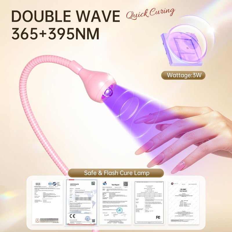 AORAEM LED Nail Lamps 3W Flexible Gooseneck Lamp Quicky Dry Nail Manicure Dryer Gel Polish Curing Light Plug Play Portable Flash Cure Light for Gel Nails Home DIY Professional Nail Tools Pink - Image 4