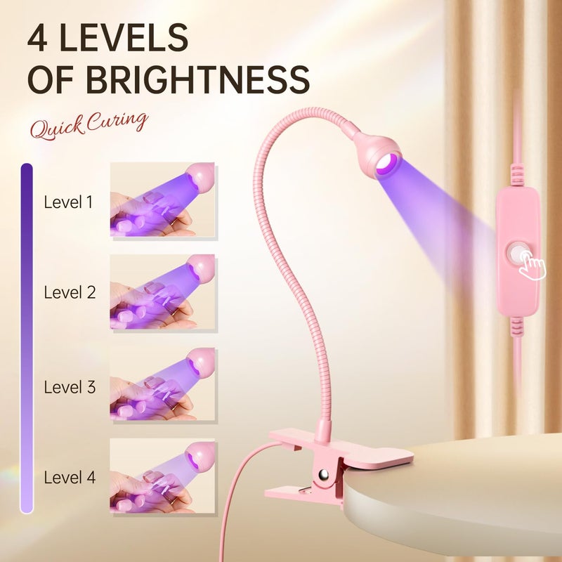 AORAEM LED Nail Lamps 3W Flexible Gooseneck Lamp Quicky Dry Nail Manicure Dryer Gel Polish Curing Light Plug Play Portable Flash Cure Light for Gel Nails Home DIY Professional Nail Tools Pink - Image 5