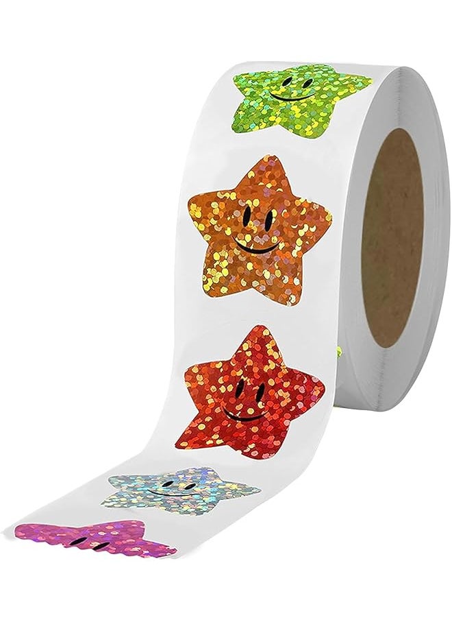 X spring Star Stickers 500Pcs Smiley Face Star Stickers For Kids Reward 2.5Cm Sparkly Foil Star Stickers With 8 Colored For Student Planner And School Classroom Teacher Supplies  - Image 1