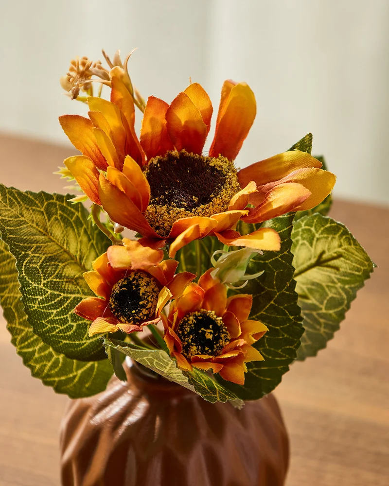 REDTAG Orange Sunflower In Ceramic Vase