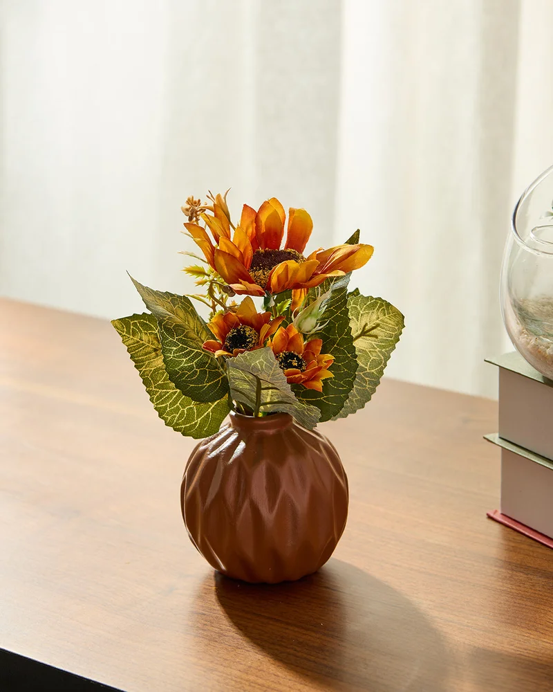 REDTAG Orange Sunflower In Ceramic Vase