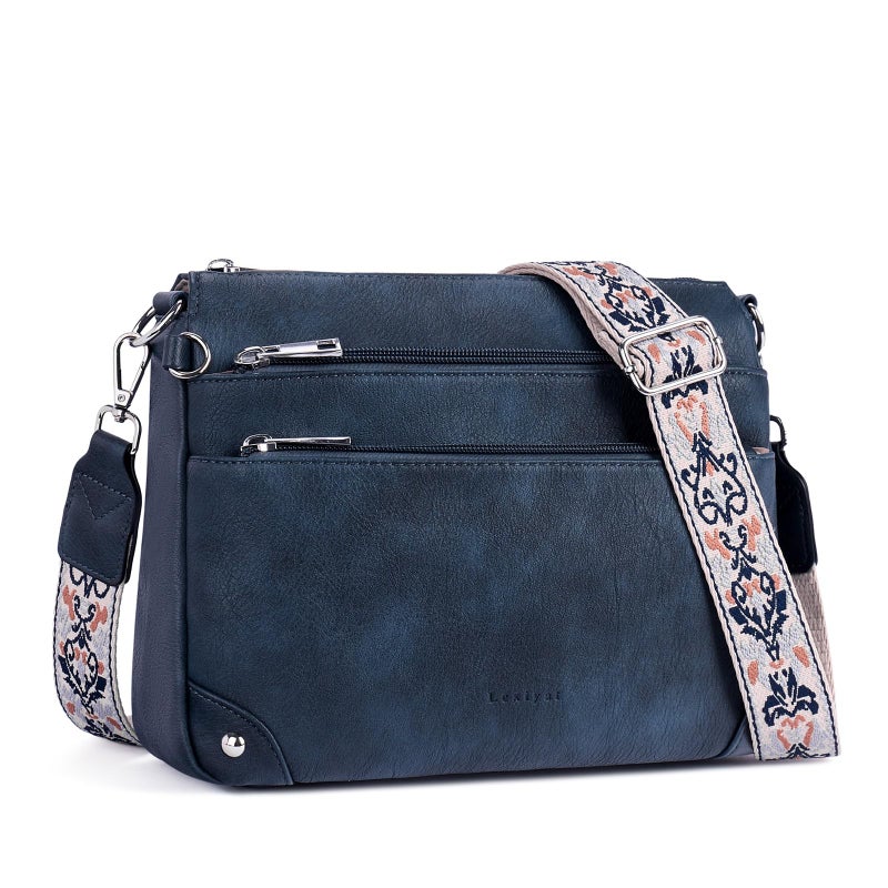 Lexiyat Crossbody Bags for Women Rfid Travel Crossbody Purses Leather Roomy Handbags Medium Shoulder bag with Adjustable Strap Blue - Image 1