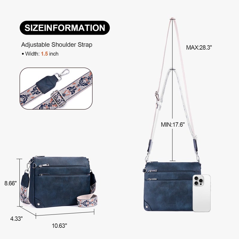 Lexiyat Crossbody Bags for Women Rfid Travel Crossbody Purses Leather Roomy Handbags Medium Shoulder bag with Adjustable Strap Blue - Image 5