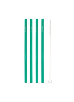 BRIGHTLY LABS Stainless Steel Straw Reusable Metal Drinking Straw With Cleaner Brush For Home Party Barware Bar Accessories, Set of 4 (Green) and Cleaning Brush  - Image 1