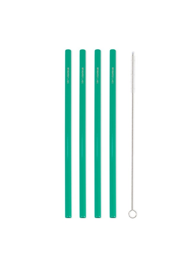 BRIGHTLY LABS Stainless Steel Straw Reusable Metal Drinking Straw With Cleaner Brush For Home Party Barware Bar Accessories, Set of 4 (Green) and Cleaning Brush  - Image 1