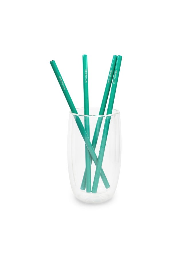 BRIGHTLY LABS Stainless Steel Straw Reusable Metal Drinking Straw With Cleaner Brush For Home Party Barware Bar Accessories, Set of 4 (Green) and Cleaning Brush  - Image 2