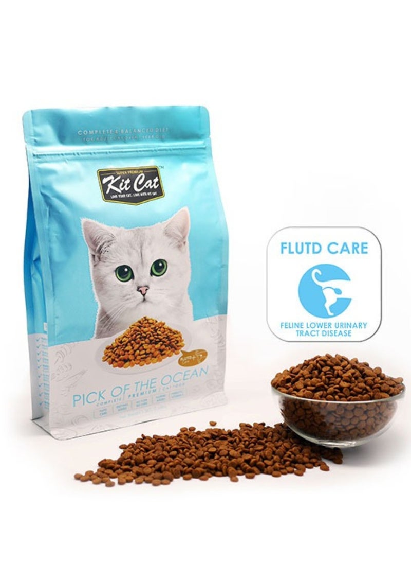 Kit Cat Cat Food Dry For Adult Cats  Ocean Fish Flavor - 1.2kg -  Cat Dry Food Complete Nutrition with Premium Taurine-Enriched & FLUTD Support Formula with Prebiotics & Vitamins - High-Quality Dry Food for Adult Cats - Image 2