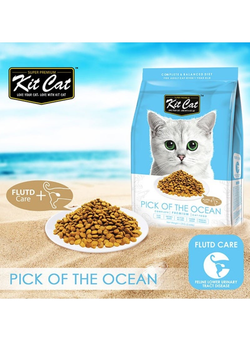 Kit Cat Cat Food Dry For Adult Cats  Ocean Fish Flavor - 1.2kg -  Cat Dry Food Complete Nutrition with Premium Taurine-Enriched & FLUTD Support Formula with Prebiotics & Vitamins - High-Quality Dry Food for Adult Cats - Image 3