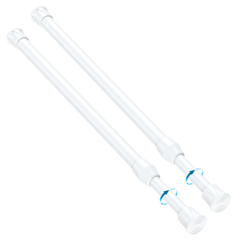 MEXAU 2PCS Small Tension Curtain Rod 11 to 19 Inch,White Short Curtain Rods No Drilling,Loaded Expandable Spring Curtain Rods for Windows,Kitchen,Closet,Cupboard,Door,Bookshelf - Image 1