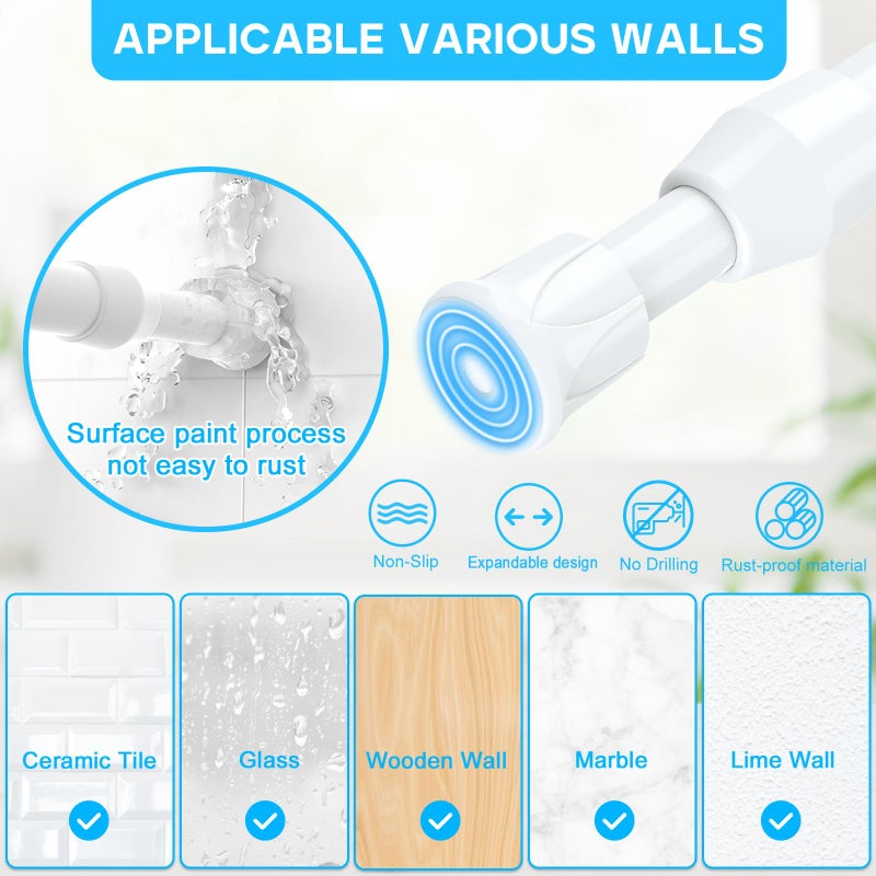 MEXAU 2PCS Small Tension Curtain Rod 11 to 19 Inch,White Short Curtain Rods No Drilling,Loaded Expandable Spring Curtain Rods for Windows,Kitchen,Closet,Cupboard,Door,Bookshelf - Image 2