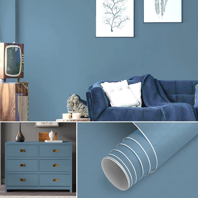 BLUE PEEL AND STICK WALLPAPER 177 X 1181 BLUE CONTACT PAPER WATERPROOF SOLID COLOR MODERN SELF ADHESIVE REMOVABLE WALL PAPER VINYL ROLL FOR CABINET KITCHEN SHELF RENTER FRIENDLY